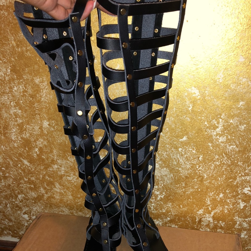 Black over the knee Gladiator Sandals
